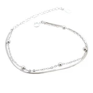 14k Gold Double Layer Beads Chain Bracelet/Anklet Sterling Silver